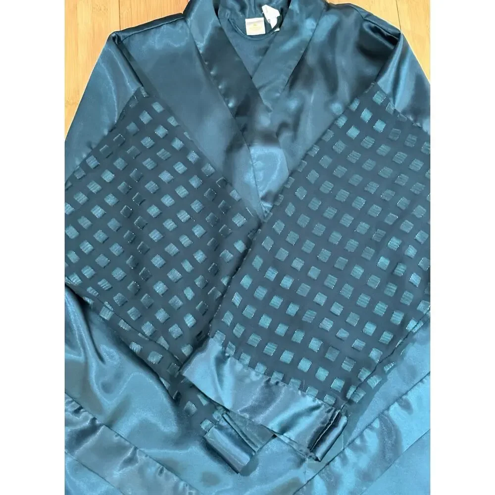 Victoria’s Secret Sz M Knee-Length Kimono Robe Belt Pockets Sheer Sleeves Green